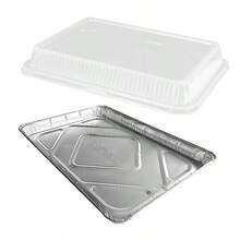 Bandeja para hornear de lámina de aluminio de medio tamaño 1/2 con tapa alta transparente, paquete de 100 unidades - Multicolor - Ver 1