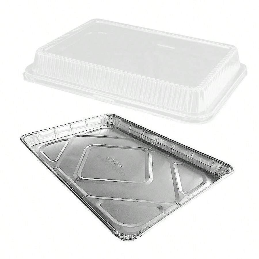 Bandeja para hornear de lámina de aluminio de medio tamaño 1/2 con tapa alta transparente, paquete de 100 unidades - Multicolor - Ver 1