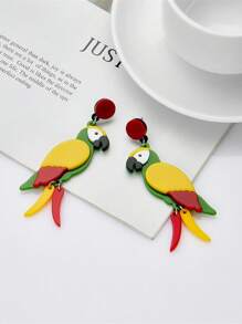 1 par de Pendientes con elementos de loro de colores lindos y con borlas, pendientes de estilo callejero personalizados para mujer, joyería para fiestas y hip-hop