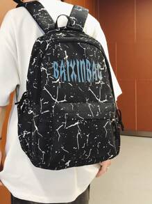 Casual Large Capacity Letter Print Contrast Color Multi-Pocket Functional Backpack, Unisex College Style Student Bookbag, Suitable For School, Classes, Shopping, Travel, Back To School Season