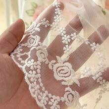 1pc Vintage Floral Rose Print Lace Trim Semi-Sheer Curtain, Suitable For Home & Commercial Use, Ideal For Kitchen, Window Decoration, Retro Window Matching, Christmas Window Decor