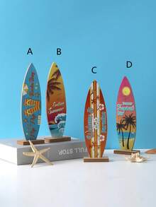 1個木製夏季衝浪板設計桌面裝飾擺件，海灘派對裝飾招牌，海洋風格家飾工藝品 - 彩色 - 查看 16