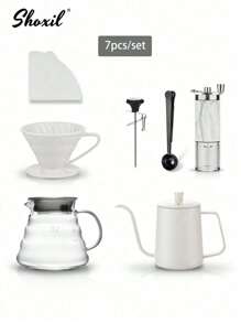 shoxil 咖啡套装、02号手冲咖啡壶套装、滴滤咖啡礼品套装、旅行咖啡配件工具、咖啡壶和温度计、带陶瓷滴滤器的玻璃咖啡壶、手动咖啡研磨机、咖啡勺、咖啡秤、咖啡研磨机清洁刷、100张咖啡滤纸