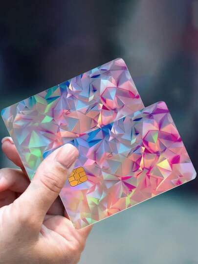 1 Stück Laser Bankkarten Aufkleber, bunte PVC Antifingabdruck Kreditkartenaufkleber, DIY Dekoration, geeignet für Bankkarten, Verkehrskarten, Schulkarten und Schulanfang Saison Zubehör