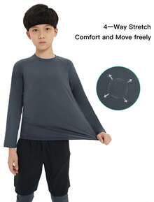 EXARUS 4 Pack Boys Compression Shirts Youth Long Sleeve Athletic Base Layers Moisture Wicking Undershirts For Ages 6-12 - Black and White + Royal Blue + Dark Gray + Black - View 3