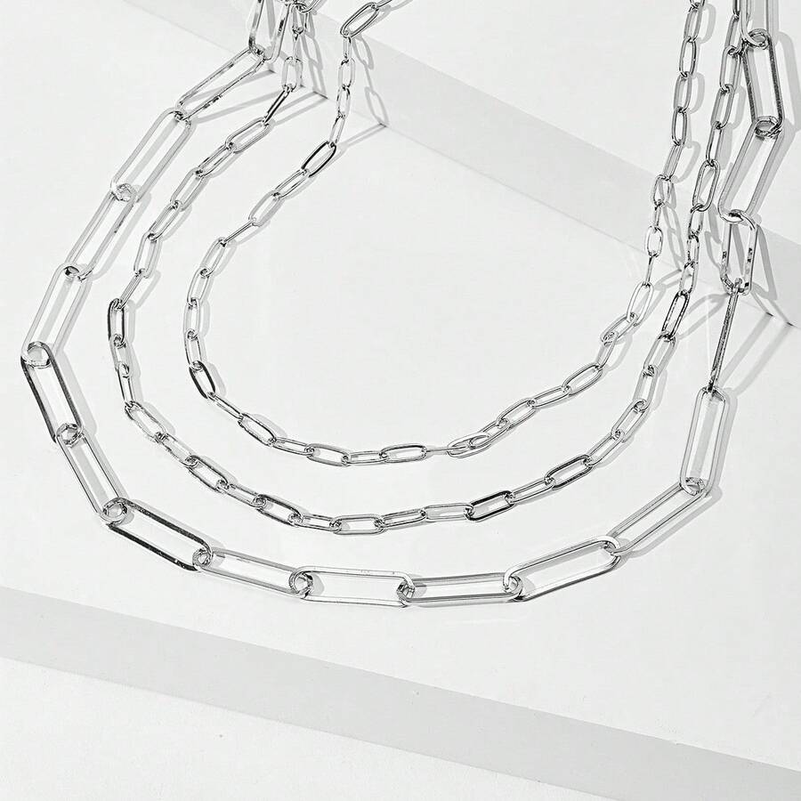 1pc Fashionable Multi-Layer Metal Necklace, Suitable For Everyday Wear - Silver - View 1