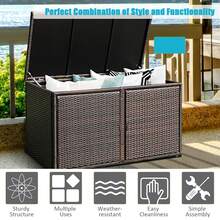 Lifezeal 88 Gallon Garden Patio Rattan Storage Container Box Bin Shelf - Brown - View 8