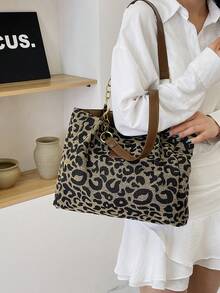 Bolso de lona con estampado de leopardo, bolso de hombro retro, bolso de moda, adecuado para la escuela, el trabajo y las compras, billetera de mujer con estampado de leopardo de moda para otoño/invierno - Marrón - Ver 9