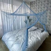 1pc Lightweight Polyester Mesh Canopy Bed Curtain - Portable Summer Mosquito Net, Suitable For Patio, Porch, Camping & Bedroom Decor, Breathable Design For Quiet & Cozy Ambience, Easy To Install Mosquito Net, Summer Bedding Accessory - Blue - View 5
