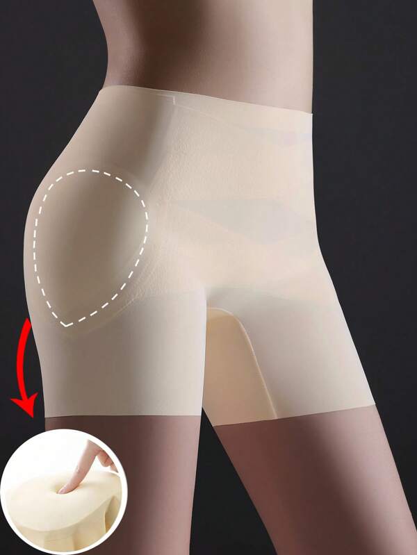Calça modeladora feminina sem costura com esponja para aumento do quadril, calcinha de seda gelada com controle de barriga e acolchoamento de esponja para quadril falso