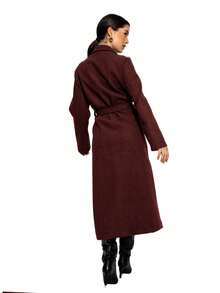 Elegant Double-Pocket Coat HF-SBT-005 - 酒紅色 - 查看 3
