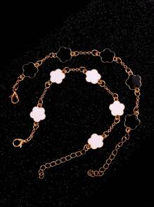 2pcs Minimalist Versatile Clover Charm Bracelet, Two-Tone Black And White, Fashionable And Personal Design, Suitable For Daily Wear, Couple Gift, Festival, Party