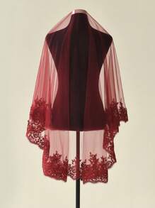 Velo de novia con encaje vintage burdeos, accesorio de tocado para bodas, compromisos y otras ocasiones. Ropa de otoño para mujeres