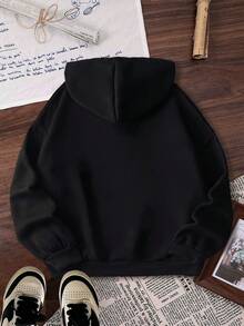 大码女装秋冬趣味复古“字母”图案印花新款连帽卫衣，复古街头百搭通勤连帽卫衣，适合户外休闲，常规小众简约时尚休闲宽松大码连帽卫衣