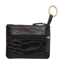 Genuine Leather RFID Coin Purse Wallet For Women - Black Crocodile Pattern
