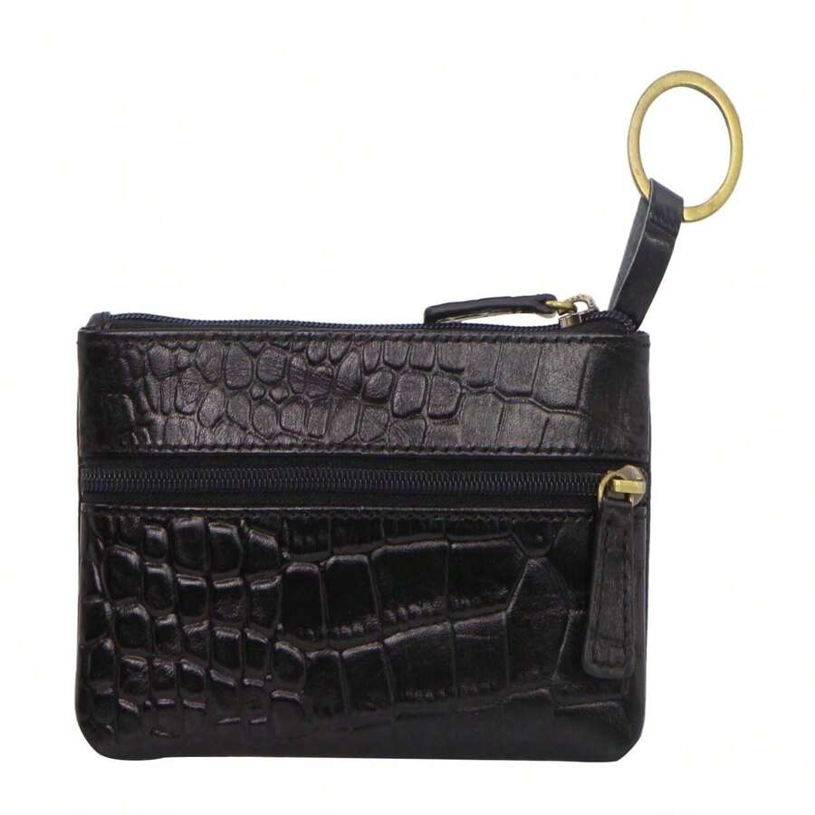 Genuine Leather RFID Coin Purse Wallet For Women - Black Crocodile Pattern