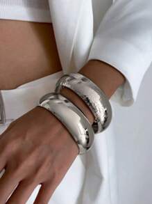 2pcs/Set Exaggerated Metal Pattern Drum Face Bangles, Vintage Minimalist Casual Party Couple Jewelry Thick Bracelet Set Gift