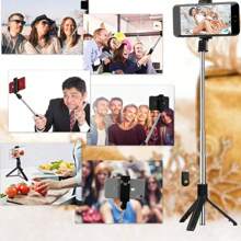 Support de perche à selfie, trépied, télécommande, support de trépied pour téléphone portable et perche à selfie, support de téléphone portable avec télécommande amovible, trépied pour smartphone, trépied pour téléphone, trépied pour téléphone portable, smartphones Android, appareil photo.