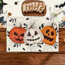Juego de 4/6/12 manteles individuales - Estampado de calabaza de terror, bruja y murciélago - Manteles individuales impresos creativos, resistentes al calor, decoración de mesa de cocina para Halloween, decoración de habitación, decoraciones de mesa para fiestas, mejorando la atmósfera festiva