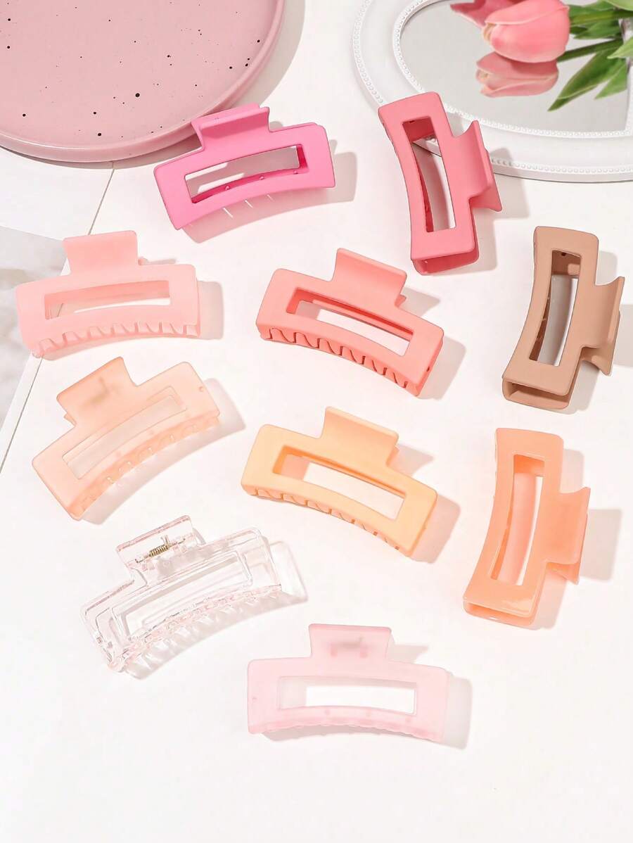 10 Stück/Set Mädchenhaft rosa Serie mittelgroße quadratische Haarclips aus Gelkautschuk matt für Frauen, Haarkralle Kombination