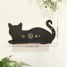 1 pieza Soporte para exhibir cristal con gato negro, estante de luna flotante con gato, estantería de madera con gato lindo montado en la pared para decoración gótica - Multicolor - Ver 3