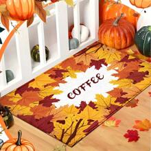 1 buc. Covoraș de baie cu imprimeu de frunze de arțar de toamnă, din imitație de piele întoarsă TPR, cu fund de ușă, covoraș de bucătărie, covoraș de rufe, decor cu atmosferă festivă, decor pentru casă, decor pentru petrecere, decor pentru nuntă, decor pentru sufragerie