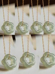 1 pieza Collar con colgante de flor y estrella de piedra de jade verde chapado en oro de 18 K de acero inoxidable de moda para mujer, decoración diaria como regalo de San Valentín, para mamá, el Día de la Madre
