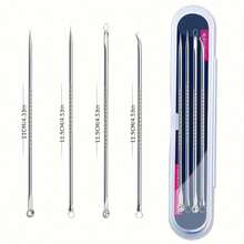 4pcs/Set Acne Blackhead Needle Black Spot Pimple Blemish Remover Light Beige Care Women Beauty Acne Care Pore Cleanser Needle Hook - 銀色 - 查看 1