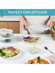 8pcs Sealed Lid Food Storage Container Glass, Reusable, Food Sealed Box, Suitable For Microwave, Oven, Refrigerator, Dishwasher, Office, School And Camping Food Storage, Multi-Functional Kitchenware - Transparent - View 9