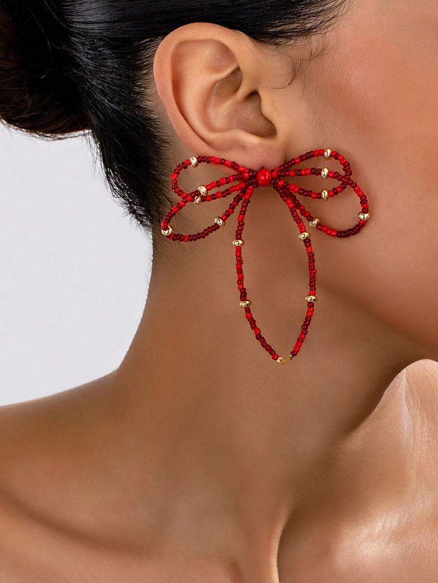 1 Pair Fashion Multi-Layer Butterfly Beaded Tassel Earrings For Women