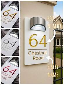 1 件定制太阳能门牌号 - 优雅的 3D 浮雕设计，自动夜间照明，门口个性化地址牌，生日、圣诞节、毕业典礼、万圣节、婚礼、派对、万圣节、感恩节、房间装饰的礼物，多功能、可调节、防霉、装饰性、精致、时尚、可爱、迷人，