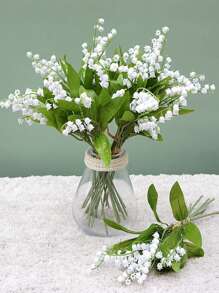 10PCS Artificial Lily Bouquet Plastic Artificial Flower Green Plant Stem Wedding Bride White Bouquet Used For Garden Room Desktop Vase Home Decoration