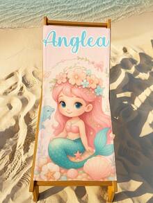 1PC Customizable Name Printed Mermaid Pattern Beach Towel, Super Soft Rectangular Quick-Drying Lightweight Swimming Pool Side Yoga Summer Travel Essential Item, Fashionable Item For Beach Trips And The Best Beach Accessory - The Quiet Mermaid - View 7