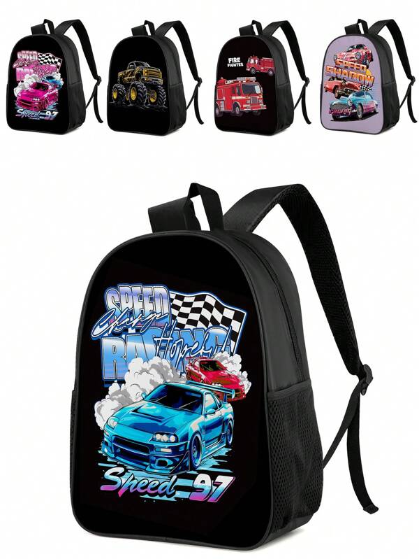 Back To School Backpack For Girls Boys, Kids Racing Car Pattern Bookbag With Adjustable Straps, Lightweight, Durable, School Bag With Large Capacity