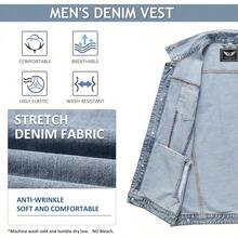 Denim Vest Jacket For Men Fashion Stretchy Trucker Sleeveless Jean Outerwear
