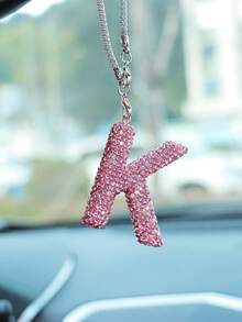 1pc Car Accessories Interior Decor, Full Diamond Pink Letter Car Rearview Mirror Decoration Hanging Ornament - Pink - View 28