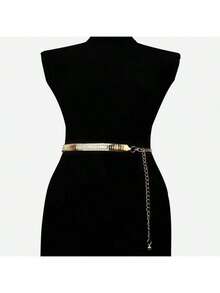 1 件几何菱形 3D 金色金属环腰带，适合女性搭配长裙，适合婚礼、聚会、派对夏季、学校 - 金色 - 查看 13