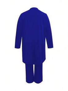 New Summer Women's Casual Three-Piece Suit, Sleeveless Vest And Long-Sleeved Open-Front Jacket And Loose Wide-Leg Pants, Suitable For Leisure And Going Out - Màu xanh lam - Xem 5