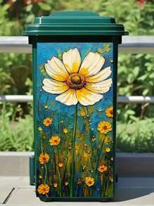 3D Cartoon Can Emoticons, Ocean Garbage, Flowers, Owls Printed Trash Can Sticker Waterproof PVC Outdoor Rubbish Bin Garbage Can Poster Peel And Stick 4 Sizes