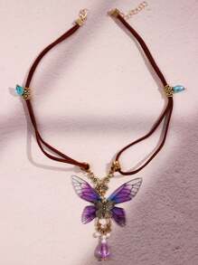 Vintage Elegant Exquisite Chic Purple Butterfly Necklace For Woman Daily Vacation Music Festival Party Gift For Her Gift From A Best Friend