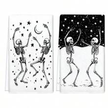 1 set/2 buc prosoape de vase cu model de craniu de Halloween, bureți abrazivi, potrivite pentru restaurante, bucătării, băi, decorațiuni de sărbători, decorațiuni pentru întâlniri de familie, decorațiuni pentru casă, articole de uz casnic, cadouri pentru vârstnici și prieteni