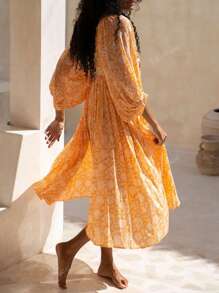 Eilly Bazar Vestido holgado con estampado floral bohemio y mangas de murciélago, para tallas grandes, para el verano