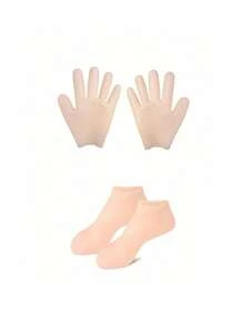 1/2 pares Juego de hidratación y alivio para manos y pies de silicona, hidratación intensiva, calcetines reutilizables de aloe vera, calcetines para spa nocturno, calcetines de gel antideslizante para talones, adecuados para mujeres y hombres con piel seca y pies ásperos, cuidado de los pies en casa, a usar con sus lociones y cremas favoritas