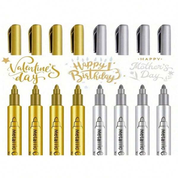 4pcs/2pcs/1pc Set Elegant Gold & Silver Calligraphy Pens With Waterproof Glitter Ink, For Writing Wedding, Birthday, Mother's Day Cards, Thankfulness Letters To Mom, Invitations, Envelopes, DIY Crafts, Invitation Pens, Markers