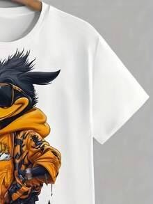 Men's Short Sleeve T-Shirt With A Cool Cartoon Duck Design, Casual Summer Round Neck Short Sleeve Shirt, Simple Men's T-Shirt - màu đen - Xem 5