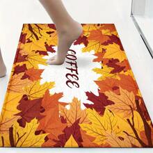 1 buc. Covoraș de baie cu imprimeu de frunze de arțar de toamnă, din imitație de piele întoarsă TPR, cu fund de ușă, covoraș de bucătărie, covoraș de rufe, decor cu atmosferă festivă, decor pentru casă, decor pentru petrecere, decor pentru nuntă, decor pentru sufragerie