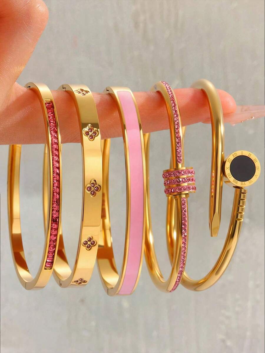 5/1 chiếc Vòng tay thép không gỉ kiểu dáng rộng rãi và thoải mái, một phụ kiện nhỏ dễ dàng nổi bật mà không cần phải lo lắng về việc phối đồ. - vàng hồng - Xem 1