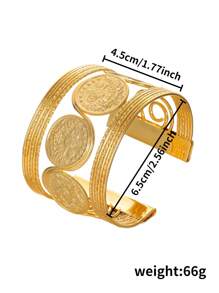 New 2025 Dubai Fashion Gold Coin Copper Alloy Bracelet, Exquisite Rhinestone Geometric Bangle, Suitable For Wedding Party Wear Jewelry