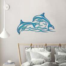 1 pieza Decoración de pared de metal en forma de delfín, dos delfines saltando fuera de la superficie del mar, decoración de pared para interiores y exteriores, adecuado para piscina, baño