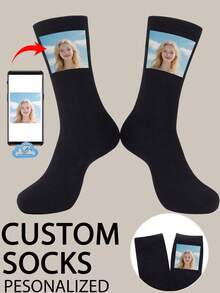 1 Pair Of Customized Crew Socks,Custom Face Socks, Couple Socks,Custom Photo Sock, Custom Printed Socks, Personalized Funny Face Socks, Custom Picture Socks, Put Any Face On The Socks, Anniversary Gift, Valentine Gift, Birthday Gift, Wedding Gift, Fall Socks,Underwear & Sleepwear,Christmas Home Atmosphere,Easy Comfort - Black - View 1